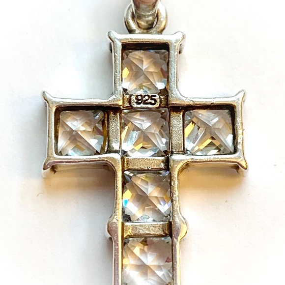 VTG Sterling Silver 925 Clear Square Cut Crystals Cross Pendant - Picture 7 of 8